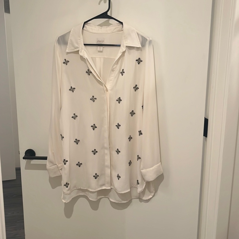Chico's Beaded Button Down Shirt Size 2